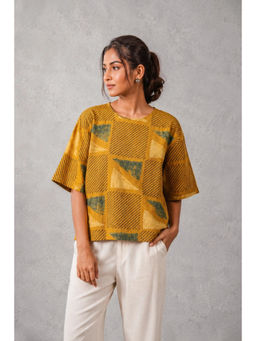 Sutra Art of Clothing - Mustard Yellow Cotton Ajrakh Top