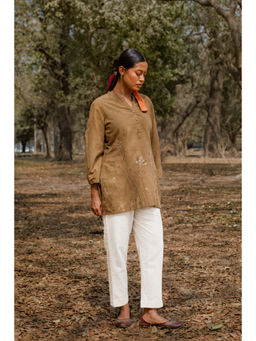EARTHWEAR - Mud Brown Hand Embroidered Cotton Top