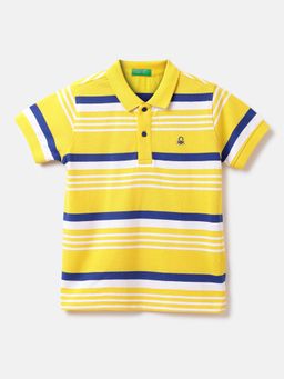 United Colors of Benetton - Cotton Striped Polo Neck Boys Yellow T-shirts