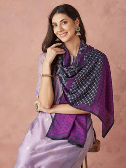 Fabindia - Purple Viscose Blend Printed Stole