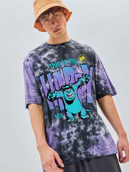 Bewakoof - Men's Black & Purple Sullivan Graphic Printed Tie & Dye Oversized T-shirt