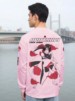 Bewakoof - Official Naruto Men's Pink Akatsuki Itachi Graphic Printed Oversized T-shirt