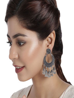 Accessher - Silver Color Oxidised Afghani Chandbali Earrings For Women And Girls