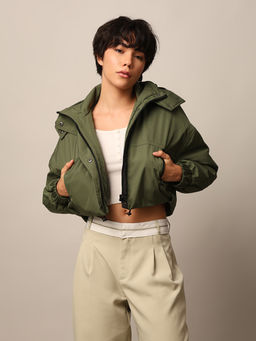 ONLY - Women Regular Fit Green Hooded Jacket