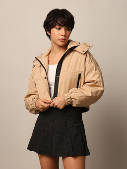 ONLY - Women Regular Fit Beige Hooded Jacket