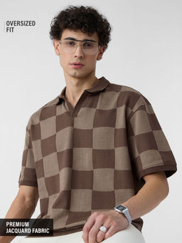 The Souled Store - Jacquard Old School Brown Men Oversized Polo T-Shirt