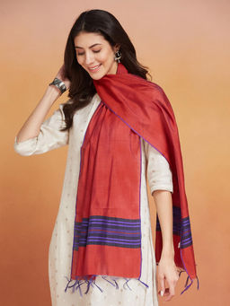 Fabindia - Women Red Silk Hand Woven Stole