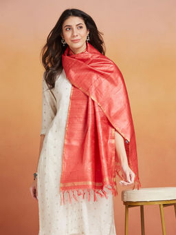Fabindia - Women Coral Silk Blend Batik Stole