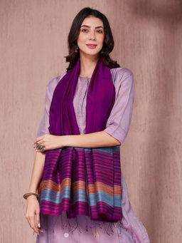 Fabindia - Women Purple Cotton Silk Stole