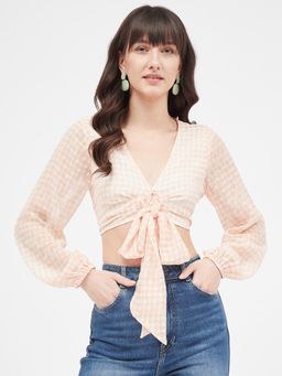Kibo - Beige Chiffon Crop Top