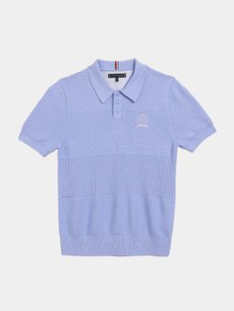 Tommy Hilfiger - Boys Blue Textured Relaxed Fit Cotton Sweater