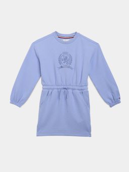 Tommy Hilfiger - Girls Blue Cotton A-Line Embroidered Dress