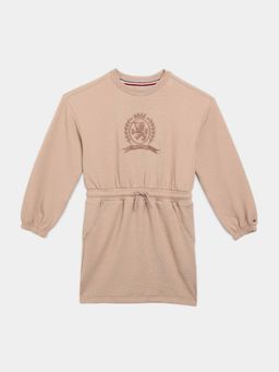 Tommy Hilfiger - Girls Beige Cotton A-Line Embroidered Dress