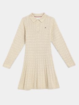 Tommy Hilfiger - Girls Beige Cotton Spread Collar A-Line Dress
