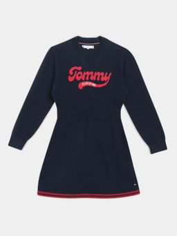 Tommy Hilfiger - Girls Navy Blue Cotton A-Line Dress