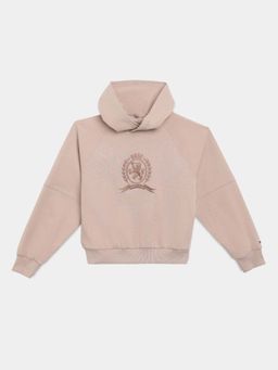 Tommy Hilfiger - Girls Beige Cotton Embroidered Hoodie