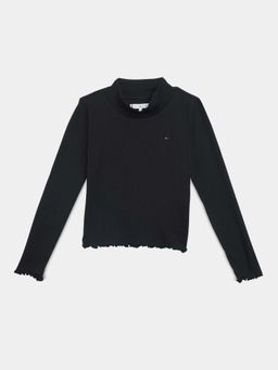 Tommy Hilfiger - Girls Black Solid Slim Fit Cotton T-shirt