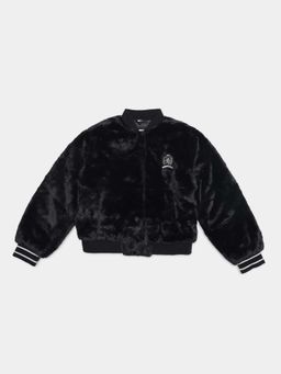 Tommy Hilfiger - Girls Black Regular Fit Solid Bomber Jacket
