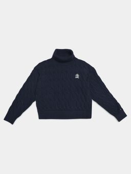 Tommy Hilfiger - Girls Navy Blue Relaxed Fit Cotton Turtle Neck Sweater
