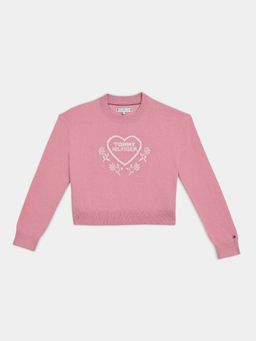 Tommy Hilfiger - Girls Pink Relaxed Fit Cotton Crew Neck Sweater