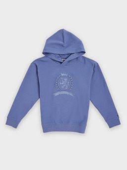 Tommy Hilfiger - Boys Blue Embroidered Relaxed Fit Cotton Hoodie