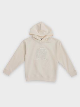 Tommy Hilfiger - Boys Cream Embroidered Relaxed Fit Cotton Hoodie