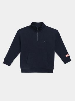 Tommy Hilfiger - Boys Navy Blue Textured Regular Fit Cotton Sweater