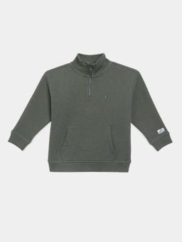 Tommy Hilfiger - Boys Olive Textured Regular Fit Cotton Sweater