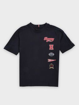 Tommy Hilfiger - Boys Navy Blue Graphic Printed Relaxed Fit Cotton T-shirt