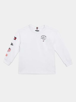Tommy Hilfiger - Boys White Graphic Printed Relaxed Fit Cotton T-shirt