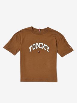 Tommy Hilfiger - Boys Brown Typographic Relaxed Fit Cotton T-shirt