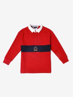 Tommy Hilfiger - Boys Red Colorblock Relaxed Fit Cotton Polo T-shirt