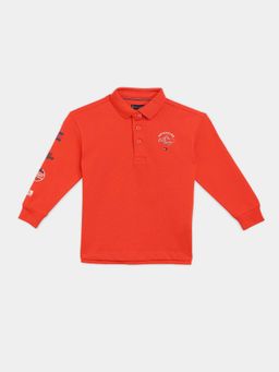 Tommy Hilfiger - Boys Red Printed Relaxed Fit Cotton Polo T-shirt