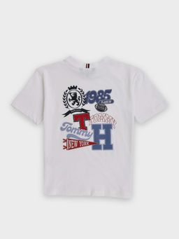 Tommy Hilfiger - Boys White Graphic Printed Relaxed Fit Cotton T-shirt