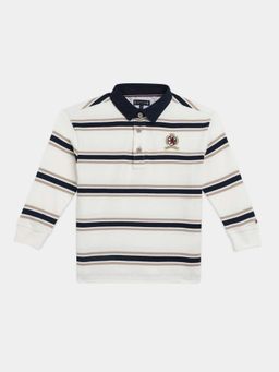 Tommy Hilfiger - Boys White Striped Regular Fit Cotton Polo T-shirt