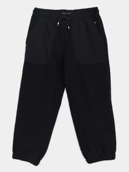 Tommy Hilfiger - Boys Black Regular Fit Solid Mid Rise Joggers