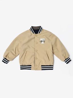 Tommy Hilfiger - Boys Beige Relaxed Fit Polyester Reversible Bomber Jacket