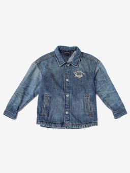Tommy Hilfiger - Boys Blue Typographic Regular Fit Cotton Denim Jacket