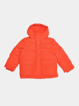 Tommy Hilfiger - Boys Orange Solid Regular Fit Polyester Puffer Jacket