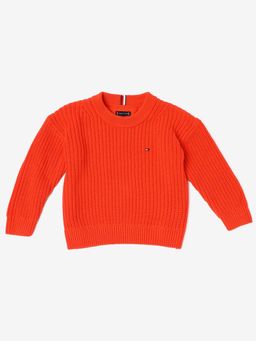 Tommy Hilfiger - Boys Red Solid Regular Fit Cotton Sweater