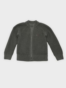 Tommy Hilfiger - Boys Olive Textured Regular Fit Cotton Sweater