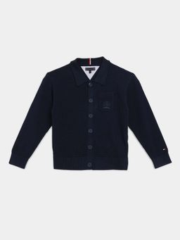 Tommy Hilfiger - Boys Navy Blue Textured Relaxed Fit Cotton Sweater