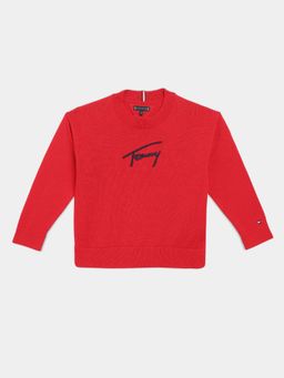 Tommy Hilfiger - Boys Red Relaxed Fit Cotton Sweater