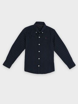 Tommy Hilfiger - Boys Blue Striped Regular Fit Cotton Shirt
