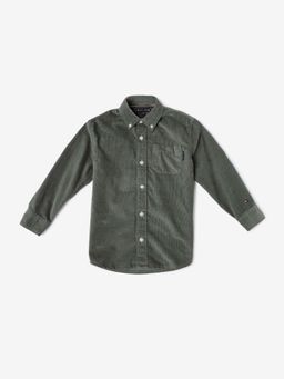 Tommy Hilfiger - Boys Olive Solid Regular Fit Cotton Shirt