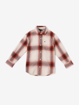 Tommy Hilfiger - Boys Orange Checked Relaxed Fit Cotton Shirt