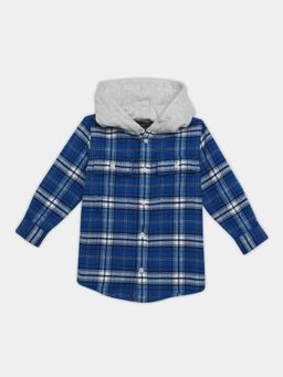 Tommy Hilfiger - Boys Blue Checks Relaxed Fit Cotton Hooded Shirt