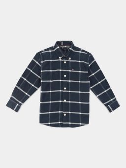 Tommy Hilfiger - Boys Navy Blue Checks Regular Fit Cotton Shirt