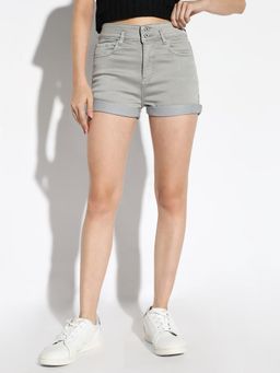 SHOWOFF - Women'S Solid Grey Slim Fit Denim Shorts