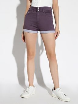 SHOWOFF - Women'S Solid Purple Slim Fit Denim Shorts